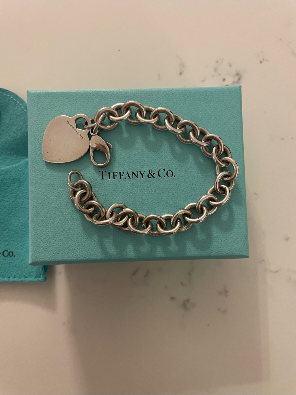 Tiffany & Co. Sterling Silver Heart Tag Link Bracelet - Silver